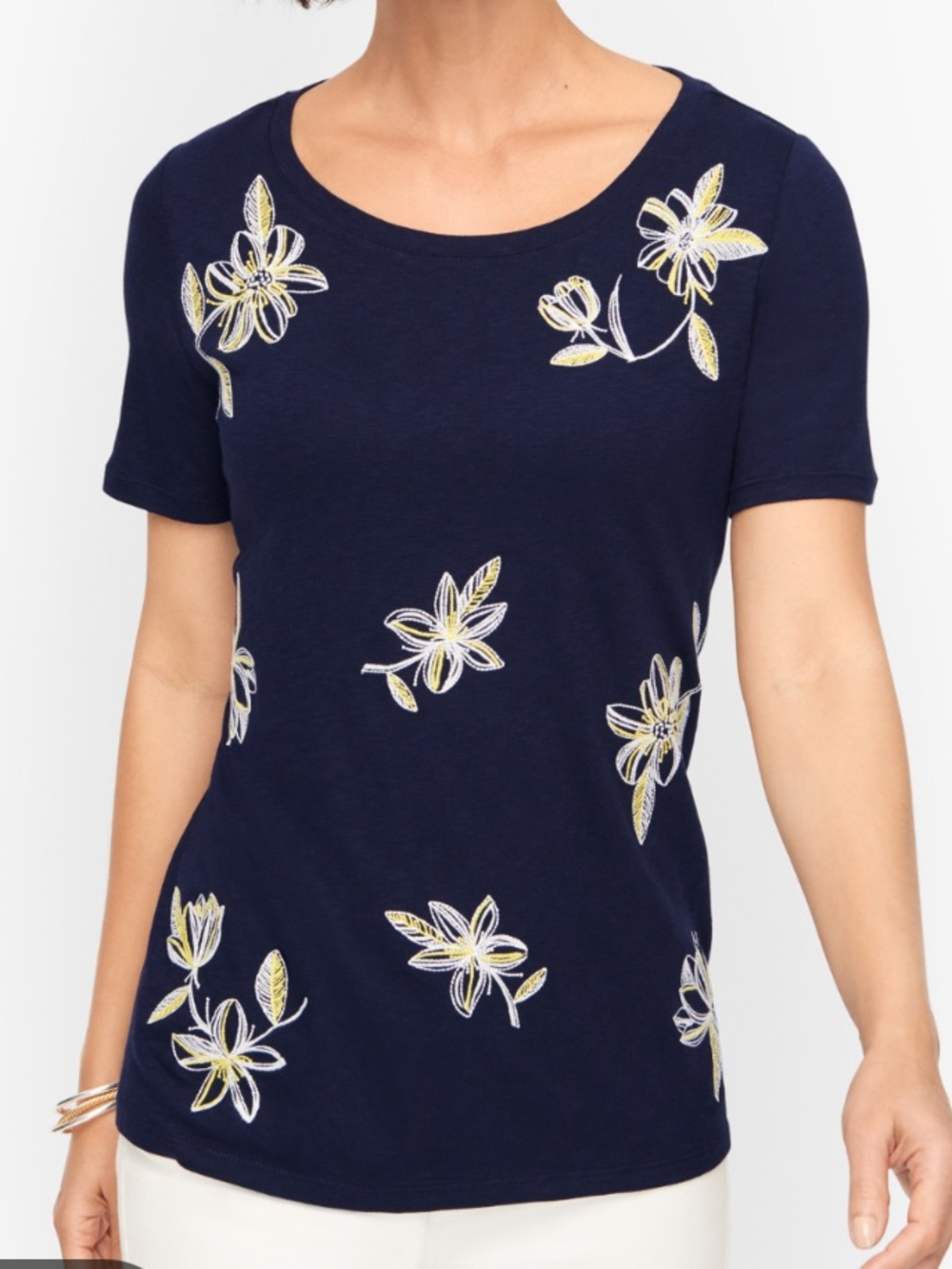 Talbots Navy Floral Cotton-Modal Tee - Size S/M